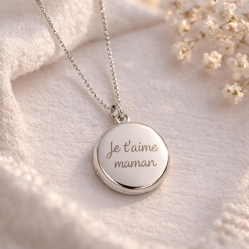 Collier photo personnalisé médaillon gravé rond acier inoxydable