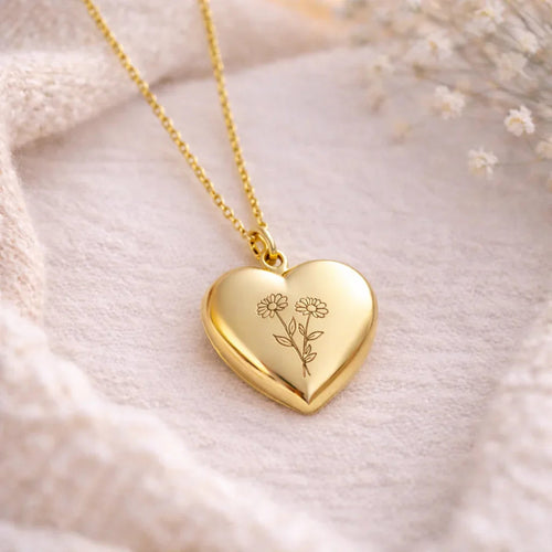 Collier photo personnalisé médaillon coeur à graver acier inoxydable Collier photo personnalisé médaillon coeur à graver acier inoxydable - Doré / Collier sans photo | Creabibenval